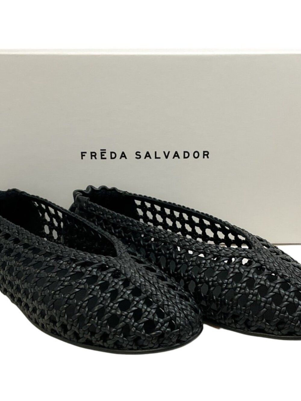 Freda Salvador Black Leather Riley Woven Round Toe Flats - Picture 6 of 11